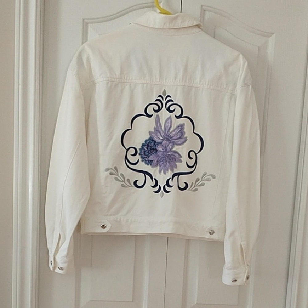 Vintage White Denim Embroidered Jean Jacket